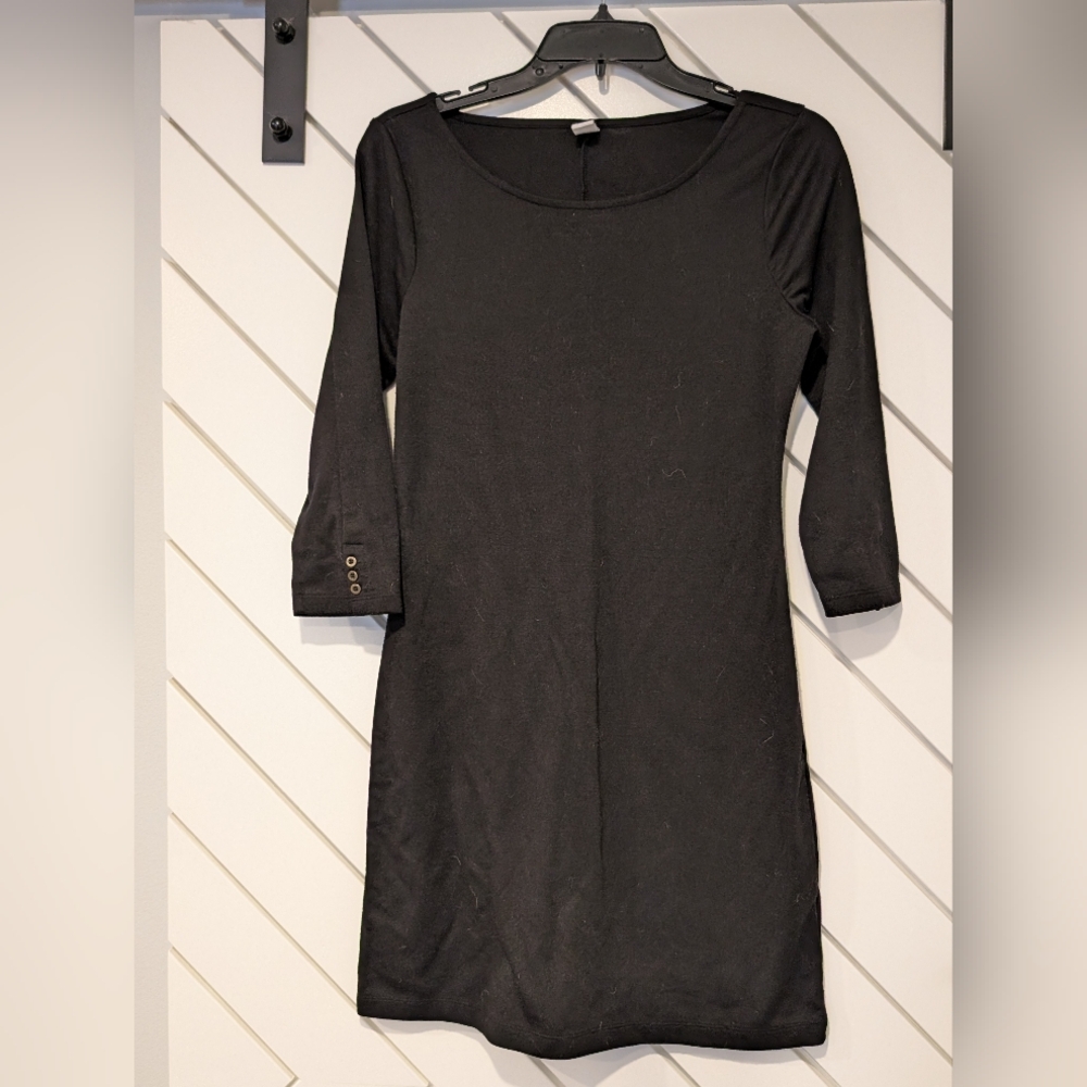 Old Navy Black Cotton Dress with Buttons on Sleeves Size Small